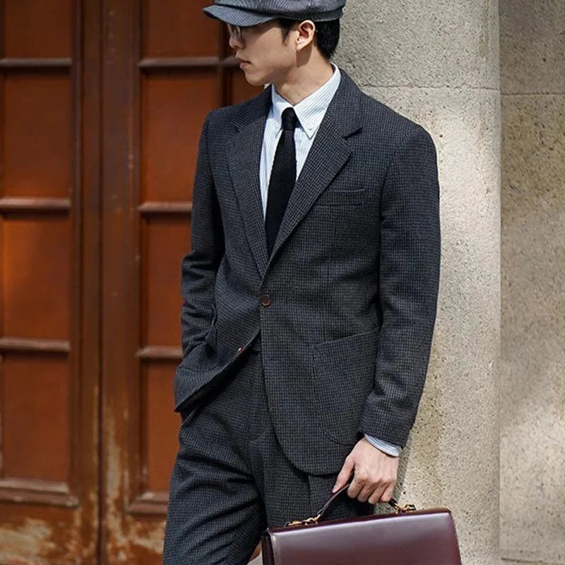 RETRO HOUNDSTOOTH WOOL SUIT JACKET