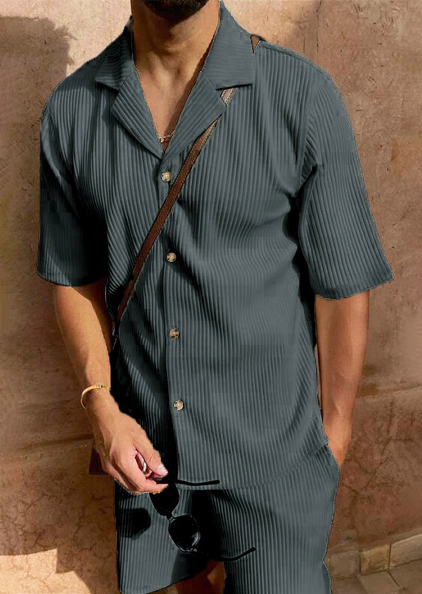 SOLID CORDUROY SHORT-SLEEVE BEACH SET