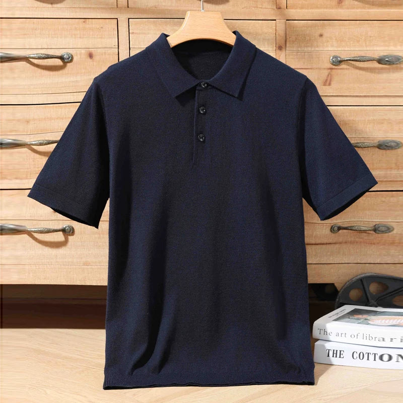 100% PURE WOOL SHORT-SLEEVE POLO SWEATER