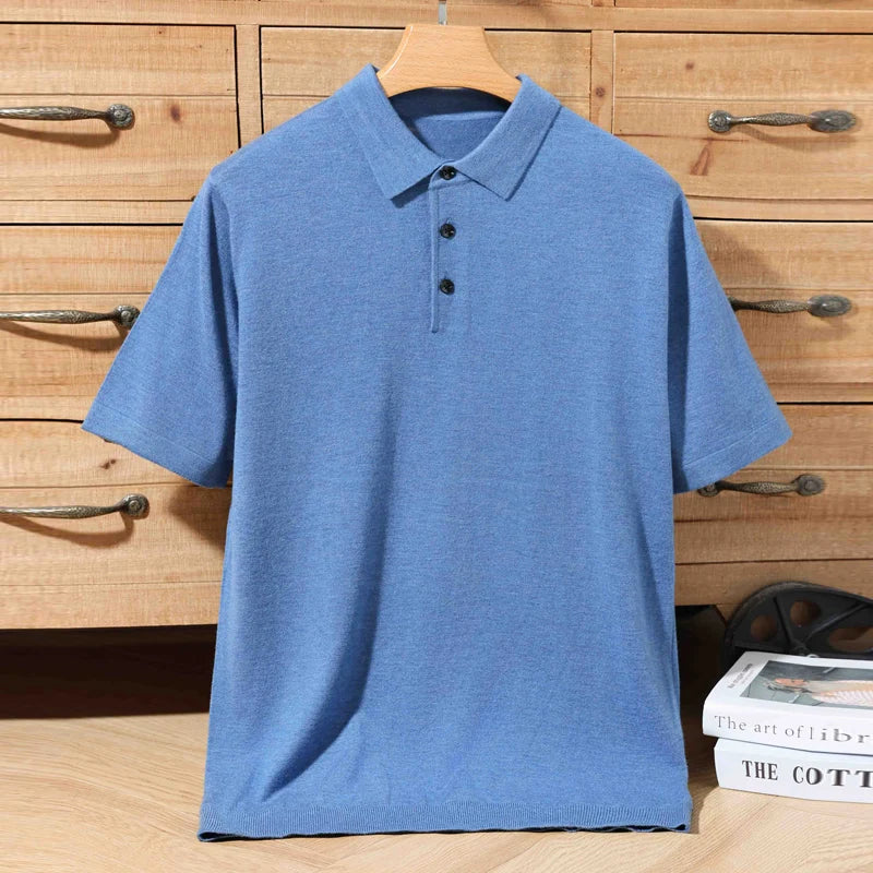 100% PURE WOOL SHORT-SLEEVE POLO SWEATER