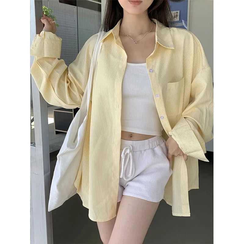 YELLOW STRIPED LOOSE VINTAGE SHIRT
