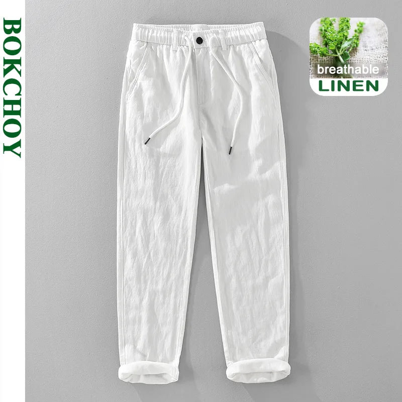 VINTAGE LINEN DRAWSTRING STRAIGHT PANTS