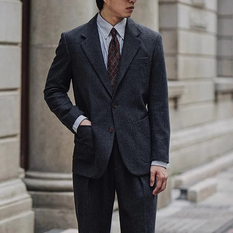 RETRO HOUNDSTOOTH WOOL SUIT JACKET