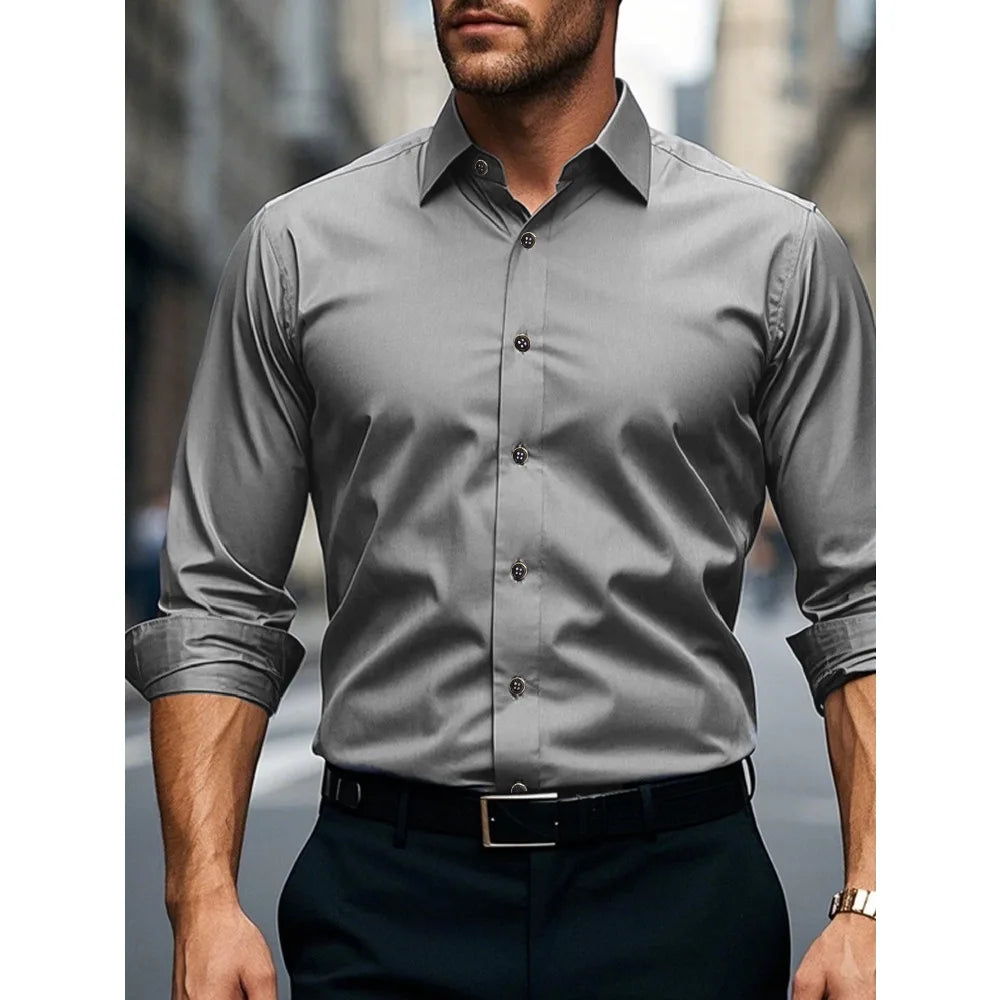 ELASTIC LONG-SLEEVE WHITE DRESS SHIRT