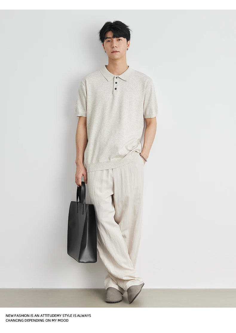 LOOSE FIT WOVEN LAPEL POLO SHIRT