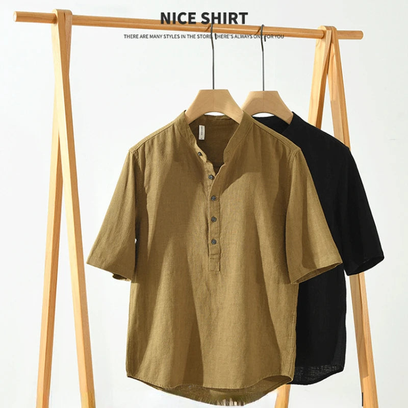 VINTAGE LINEN COTTON PULLOVER SHIRT