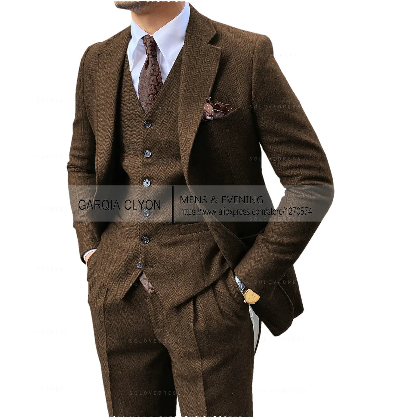 3-PIECE TWEED HERRINGBONE SUIT SET