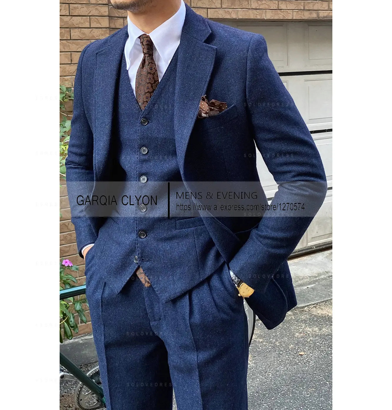 3-PIECE TWEED HERRINGBONE SUIT SET