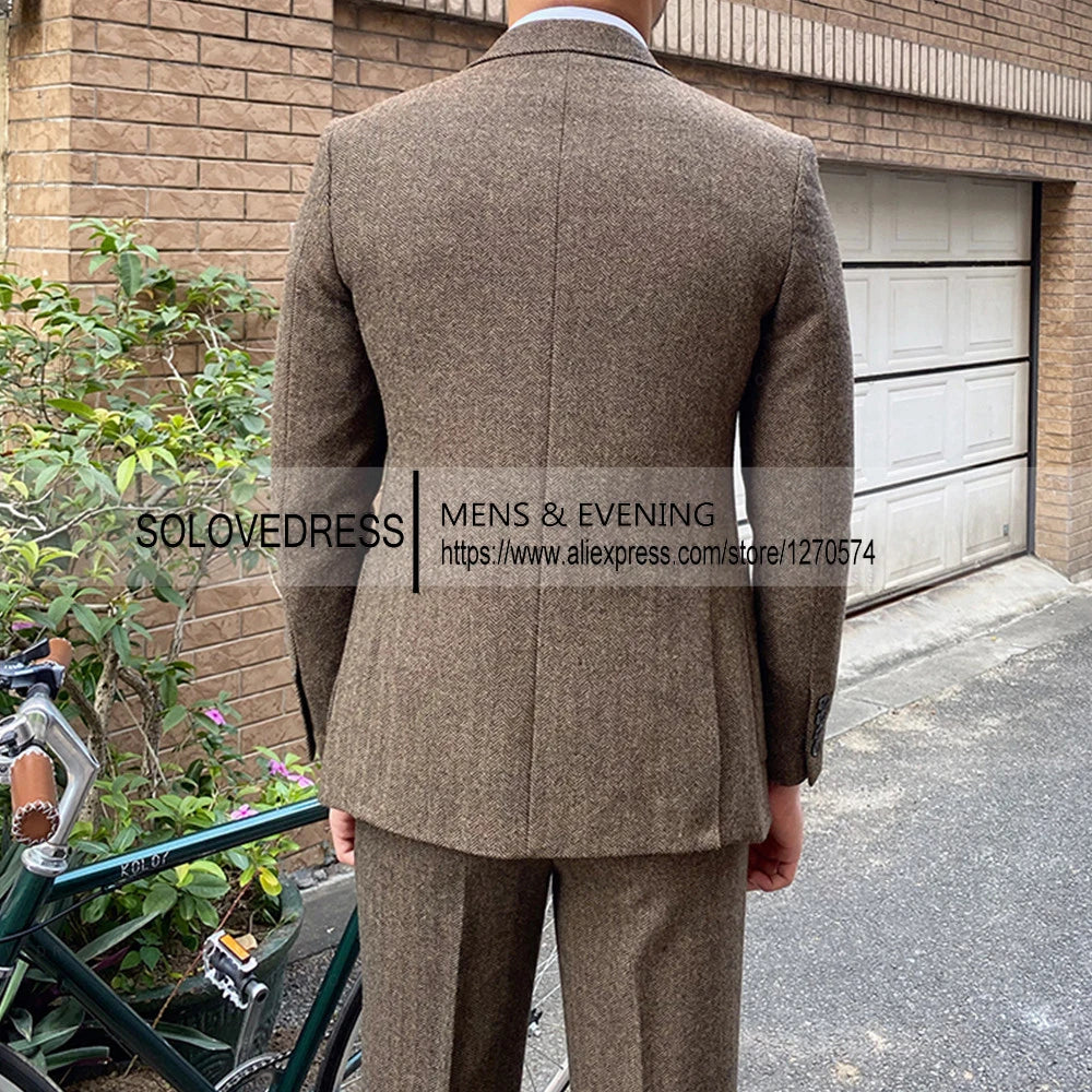 3-PIECE TWEED HERRINGBONE SUIT SET