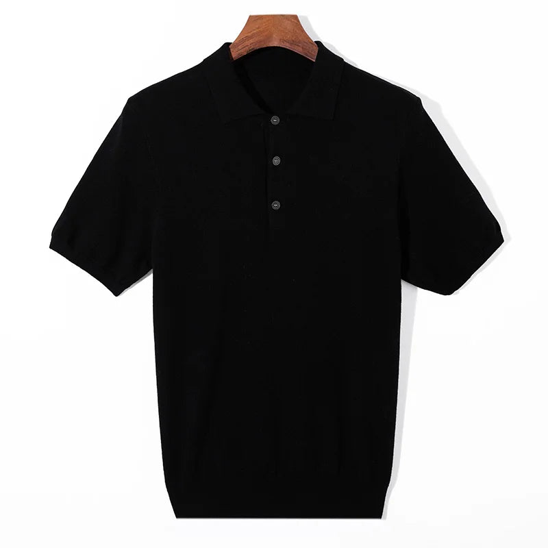 100% PURE WOOL SHORT-SLEEVE POLO SWEATER