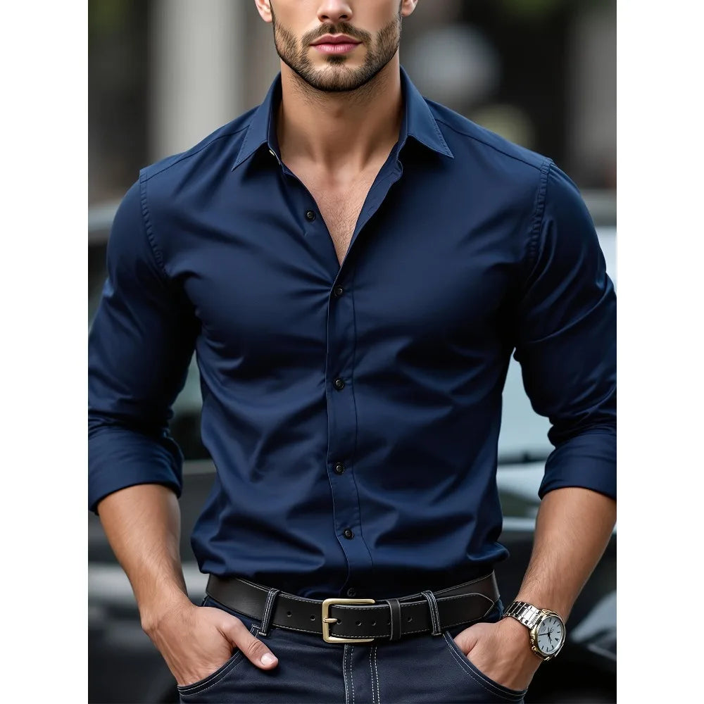 ELASTIC LONG-SLEEVE WHITE DRESS SHIRT