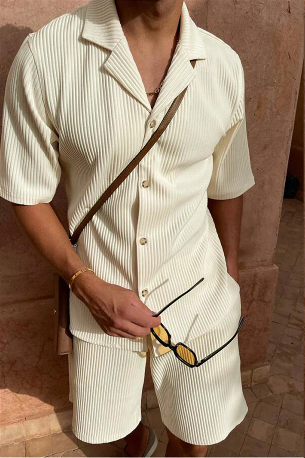 SOLID CORDUROY SHORT-SLEEVE BEACH SET