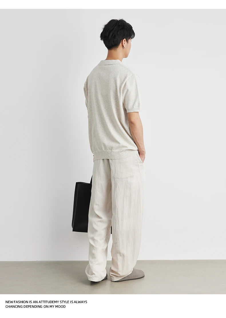 LOOSE FIT WOVEN LAPEL POLO SHIRT