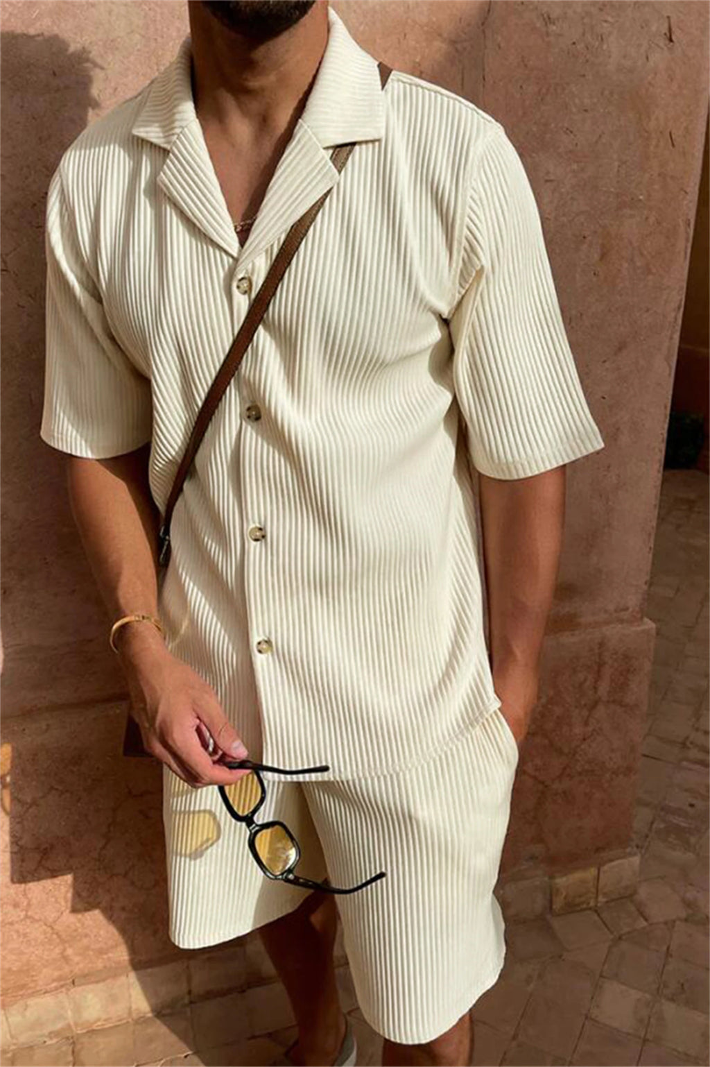 SOLID CORDUROY SHORT-SLEEVE BEACH SET