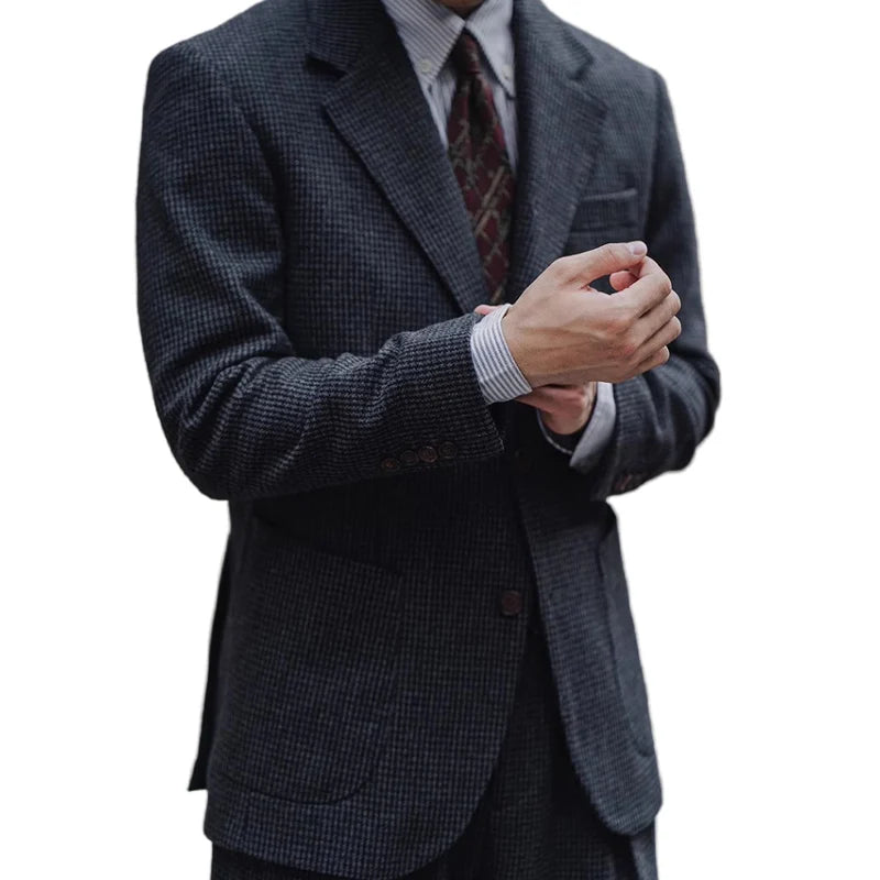RETRO HOUNDSTOOTH WOOL SUIT JACKET