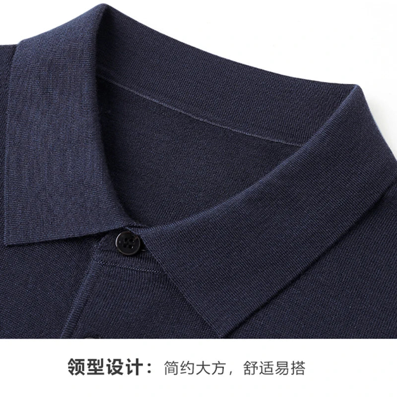 WOOL SILK KNITTED POLO PULLOVER