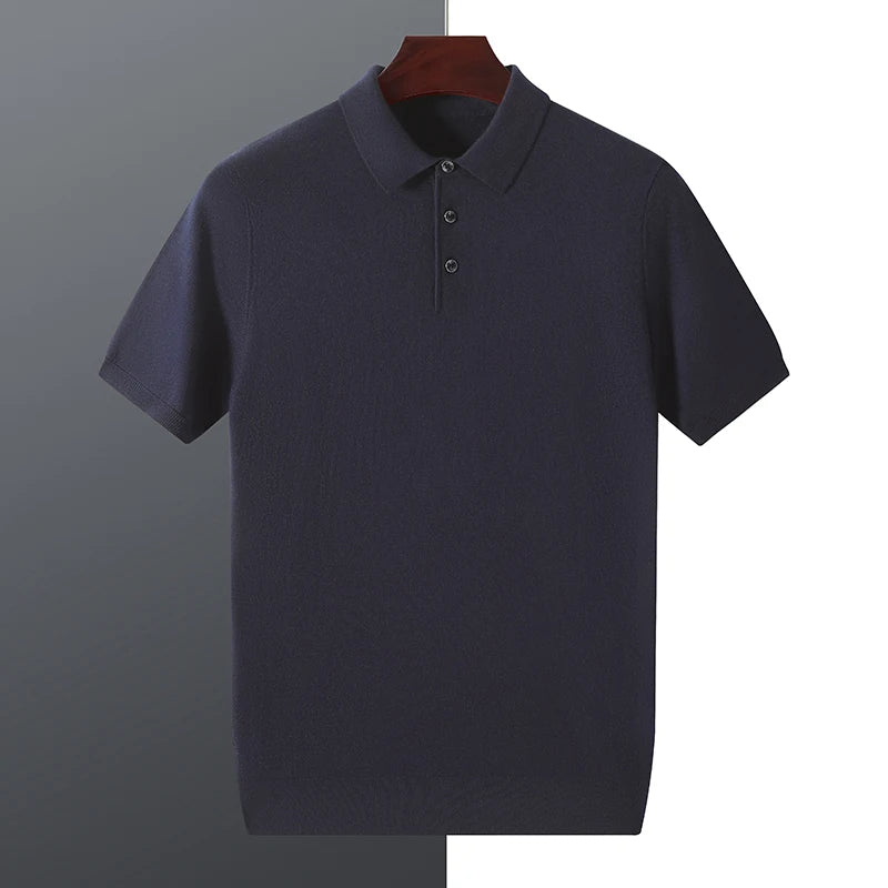 WOOL SILK KNITTED POLO PULLOVER