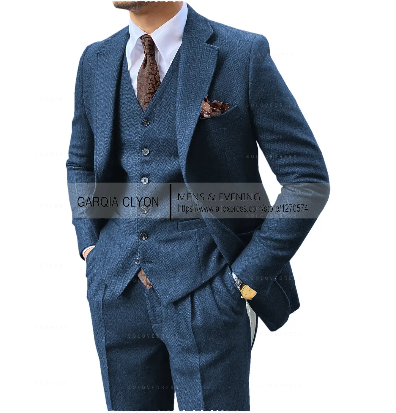 3-PIECE TWEED HERRINGBONE SUIT SET