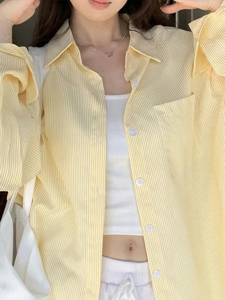 YELLOW STRIPED LOOSE VINTAGE SHIRT