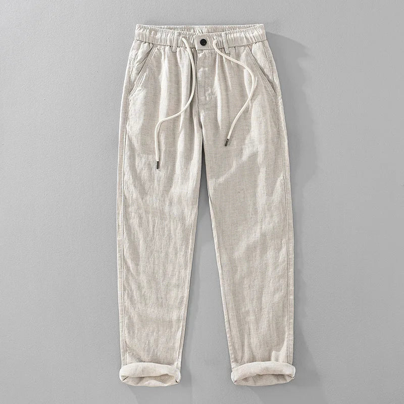 VINTAGE LINEN DRAWSTRING STRAIGHT PANTS