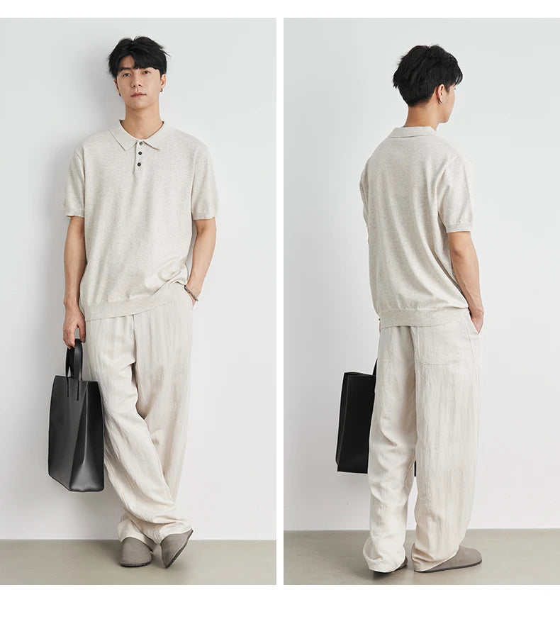 LOOSE FIT WOVEN LAPEL POLO SHIRT