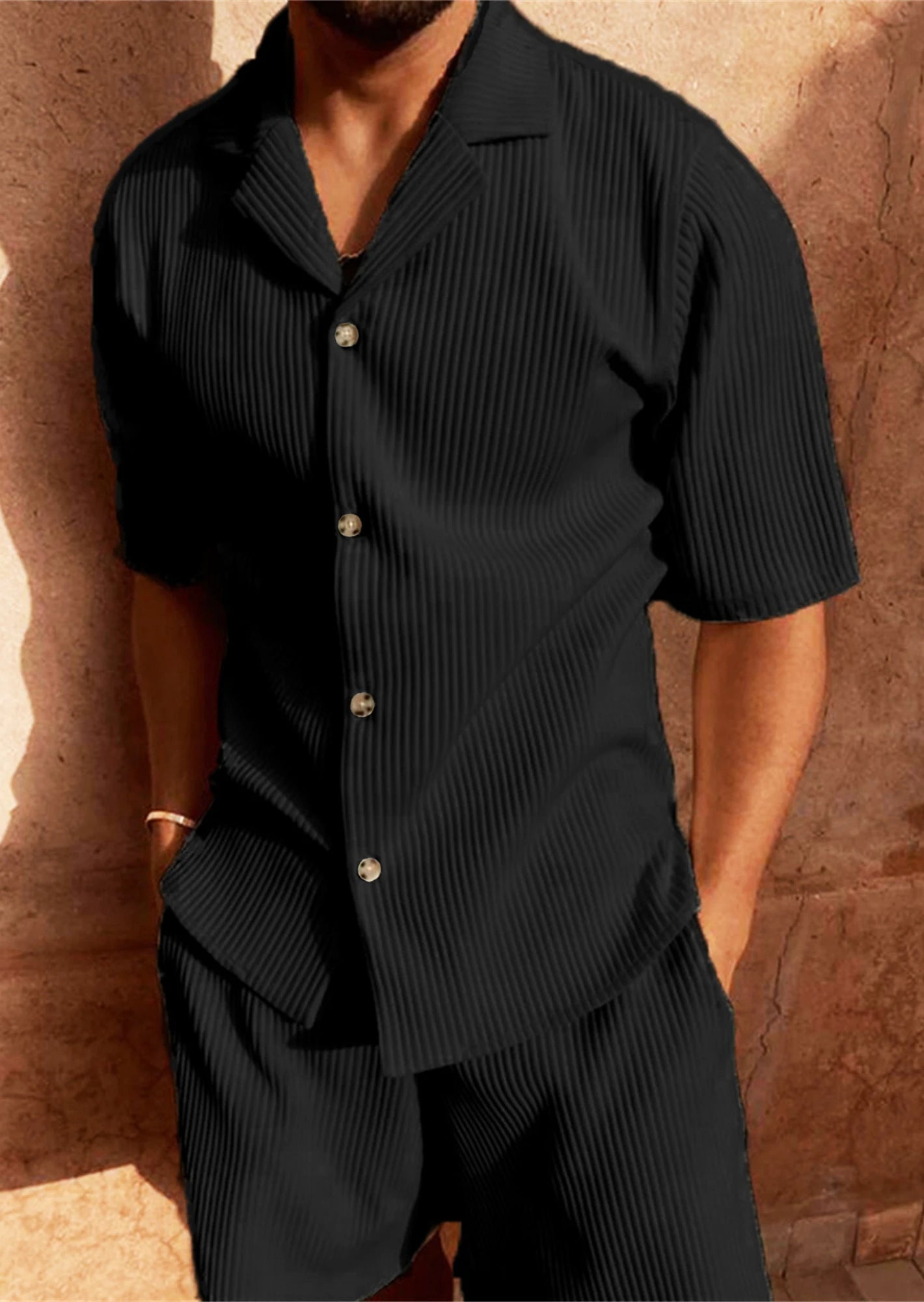 SOLID CORDUROY SHORT-SLEEVE BEACH SET