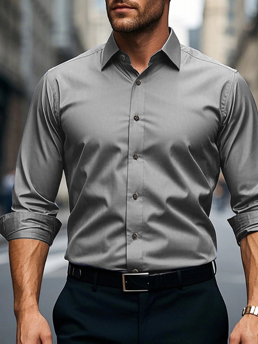 ELASTIC LONG-SLEEVE WHITE DRESS SHIRT