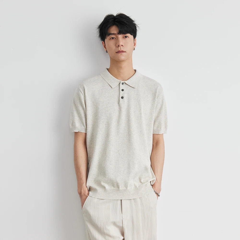 LOOSE FIT WOVEN LAPEL POLO SHIRT