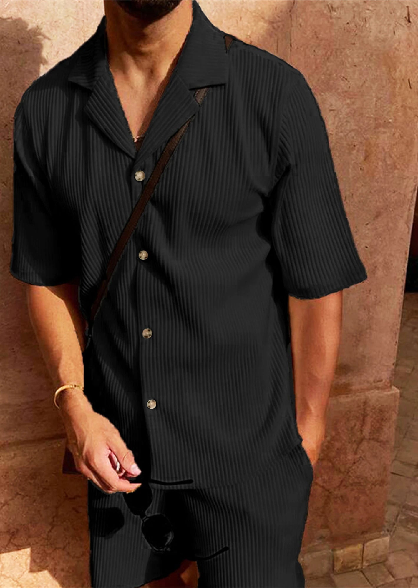SOLID CORDUROY SHORT-SLEEVE BEACH SET