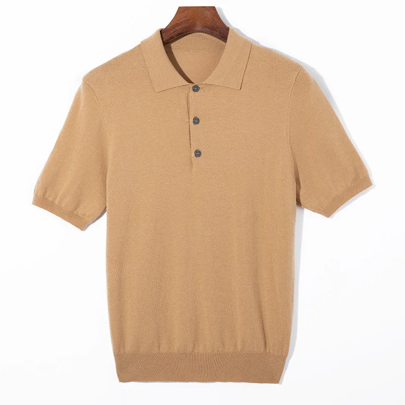100% PURE WOOL SHORT-SLEEVE POLO SWEATER