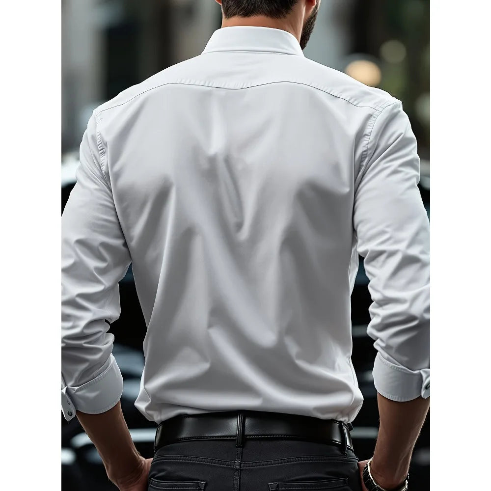 ELASTIC LONG-SLEEVE WHITE DRESS SHIRT