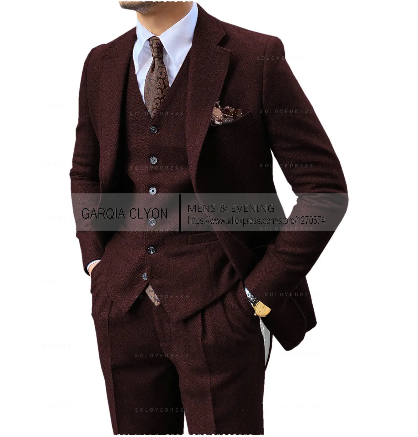 3-PIECE TWEED HERRINGBONE SUIT SET