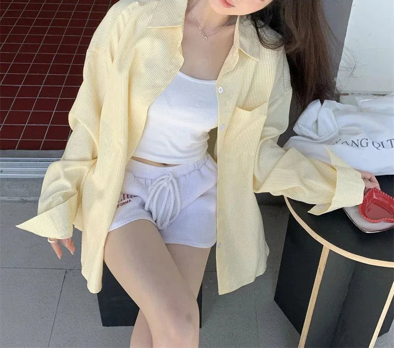 YELLOW STRIPED LOOSE VINTAGE SHIRT