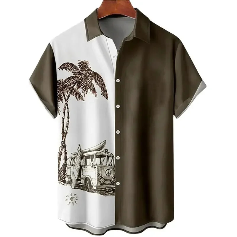 HAWAIIAN COCONUT TREE PRINT SHIRT
