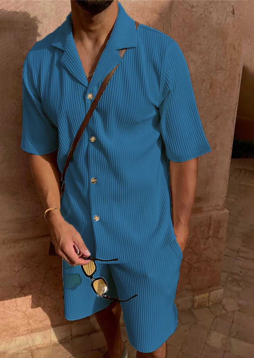 SOLID CORDUROY SHORT-SLEEVE BEACH SET