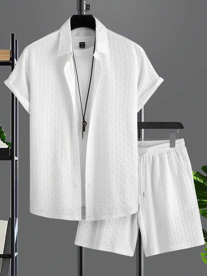 JACQUARD LAPEL TWO-PIECE SET